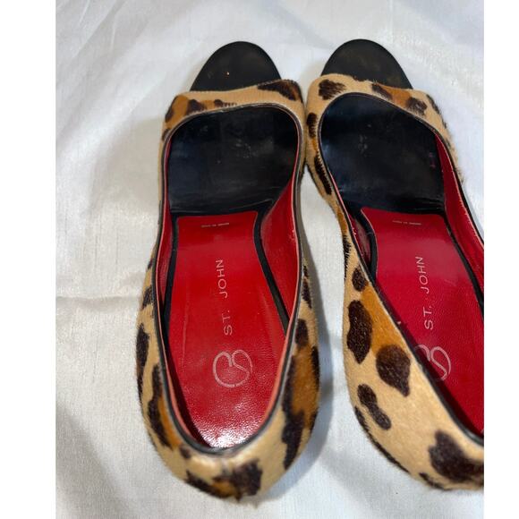 St. John Leopard Print Open Toe Heels - Size 39 - Leather &‎ Calf Hair - Picture 7 of 16